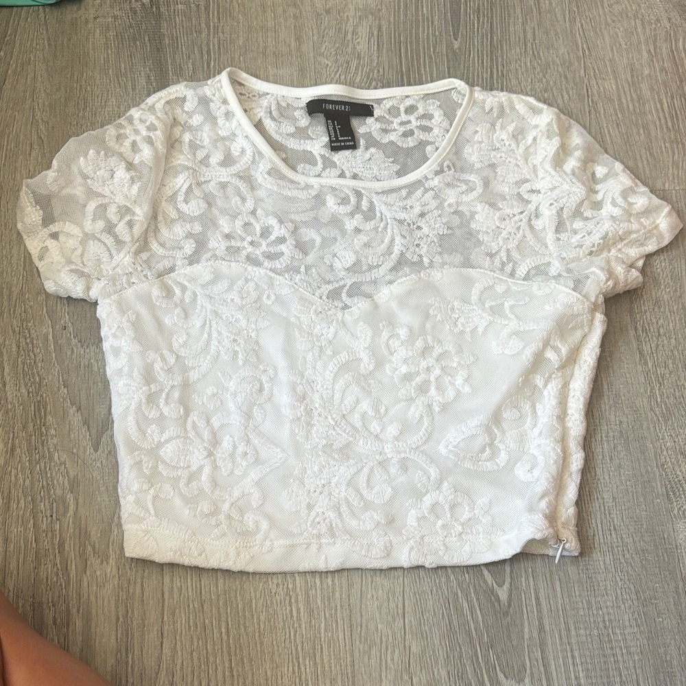 Forever 21 Ivory Floral Lace Blouse